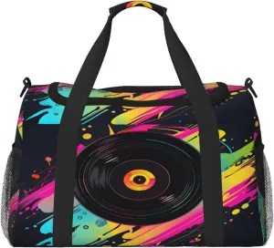 Colorful Musical Cd Travel Duffel Bag with Strap Multi Pockets Sports Bag Handbag Large Shoulder Bag for Gym Weekend Fitness Camping