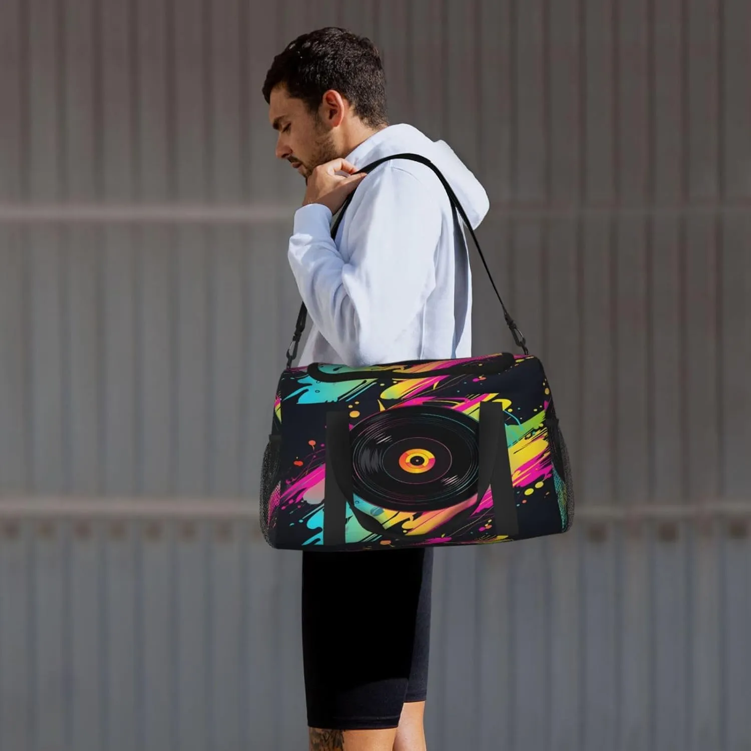 Colorful Musical Cd Travel Duffel Bag with Strap Multi Pockets Sports Bag Handbag Large Shoulder Bag for Gym Weekend Fitness Camping
