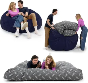 CordaRoy's Plush Bean Bag - Convertible Bean Bag Chair & Bed - Machine-Washable Plush Fabric Cover - for Basement, Living Room, Game Room, Dorm & More - King Size - Indigo | Made in The USA