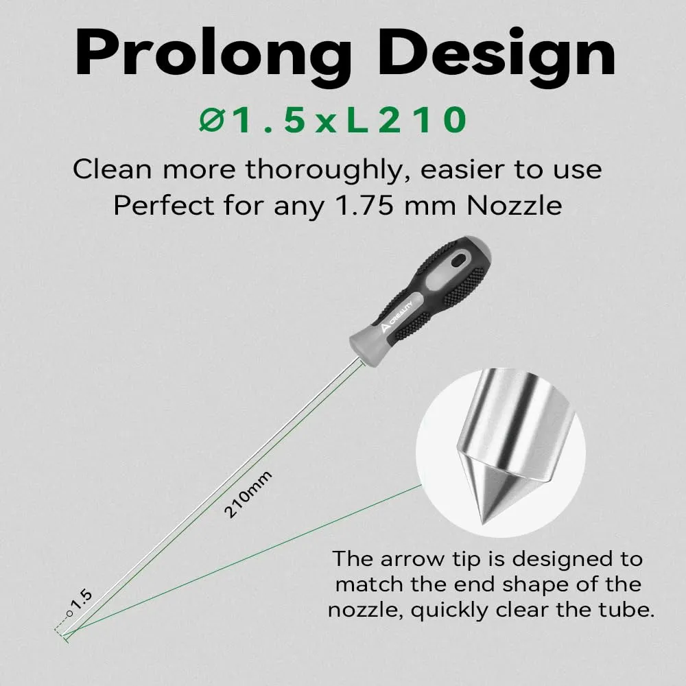 Creality Clog Poke, 3D Printer Nozzle Cleaning Kit for 1.75mm Filament Nozzles Φ1.5mm Needle with Arrow Tip Clean More Thoroughly, 210mm Prolong&Hight Hardness Cleaning Hotend Without Disassembly