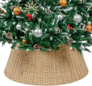 CubesLand Christmas Tree Collar,Christmas Tree Skirt 27in,Christmas Tree Decor,5-Piece Handcrafted Plastics Wicker Christmas Tree Base Cover,Rustic Christmas Tree Ring, Fit 9-25in Stands-Natural