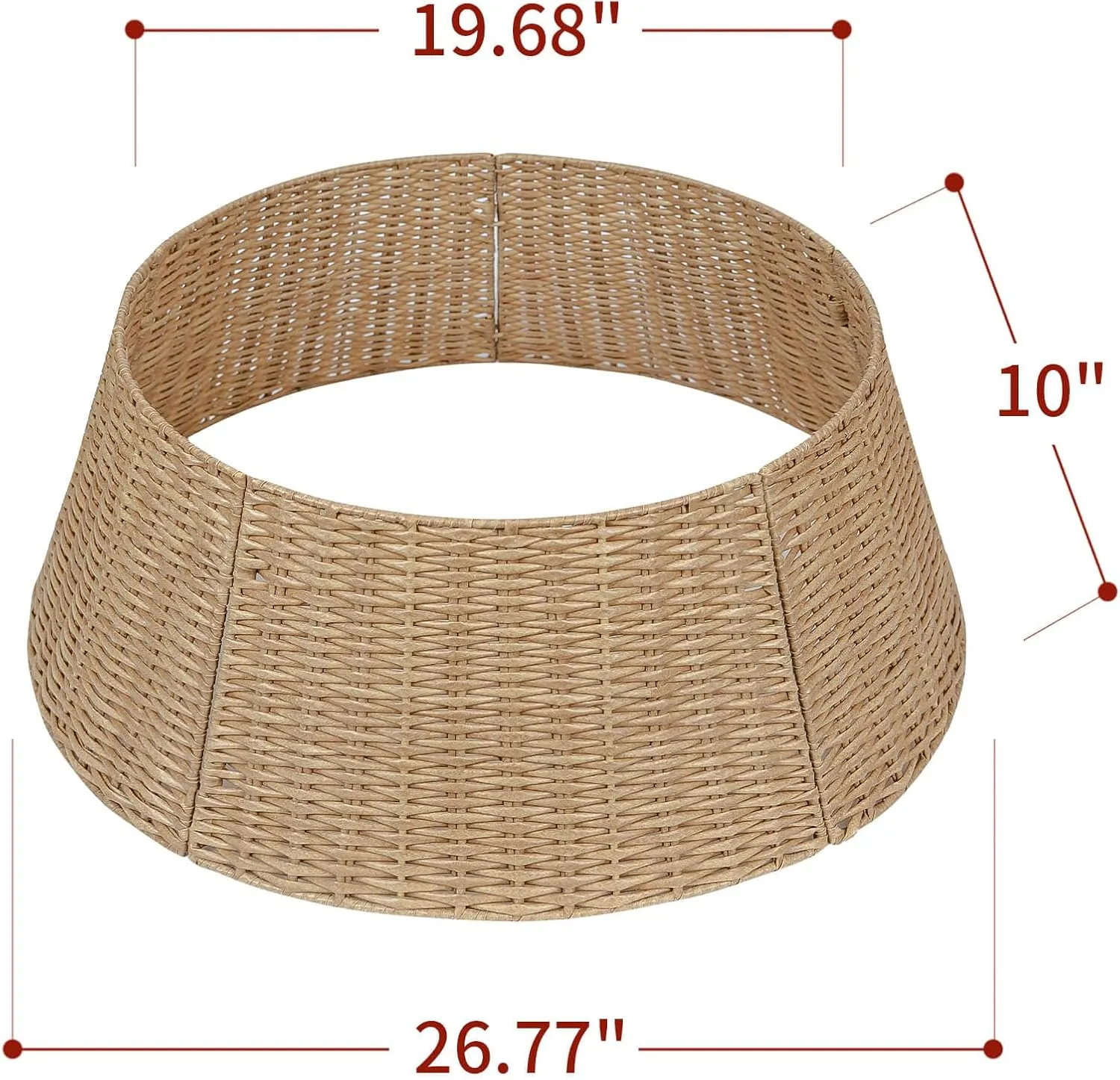 CubesLand Christmas Tree Collar,Christmas Tree Skirt 27in,Christmas Tree Decor,5-Piece Handcrafted Plastics Wicker Christmas Tree Base Cover,Rustic Christmas Tree Ring, Fit 9-25in Stands-Natural