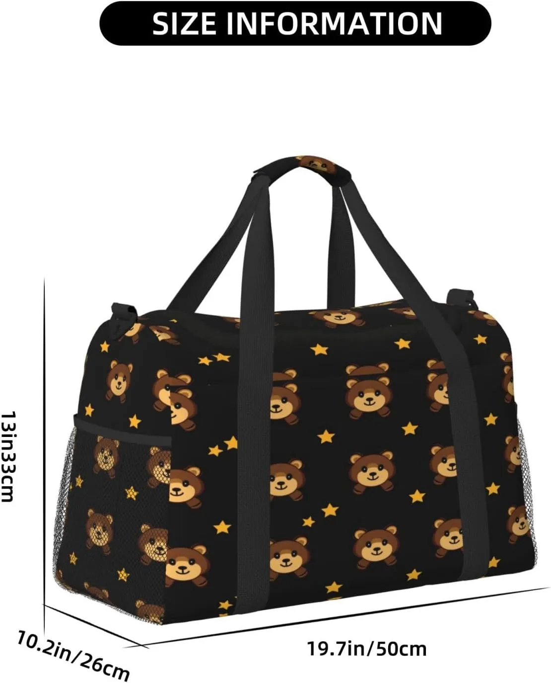 Cute Bear Pattern Travel Duffel Bag with Strap Multi Pockets Sports Bag Handbag Large Shoulder Bag for Gym Weekend Fitness Camping