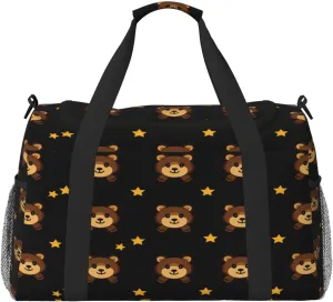 Cute Bear Pattern Travel Duffel Bag with Strap Multi Pockets Sports Bag Handbag Large Shoulder Bag for Gym Weekend Fitness Camping