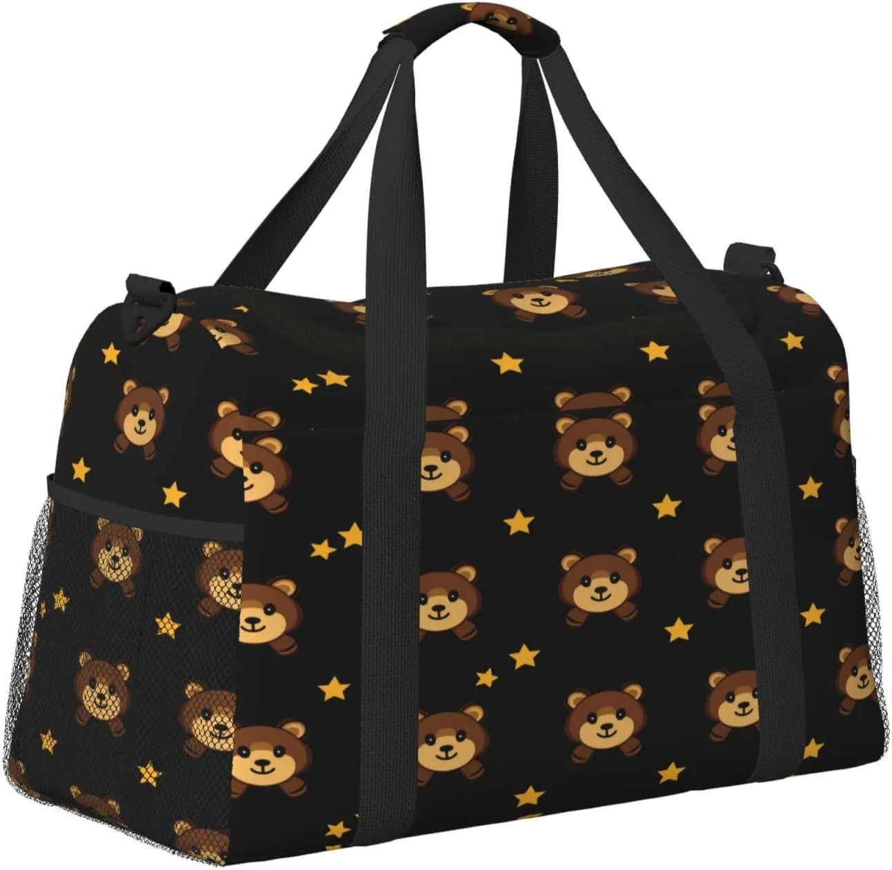 Cute Bear Pattern Travel Duffel Bag with Strap Multi Pockets Sports Bag Handbag Large Shoulder Bag for Gym Weekend Fitness Camping