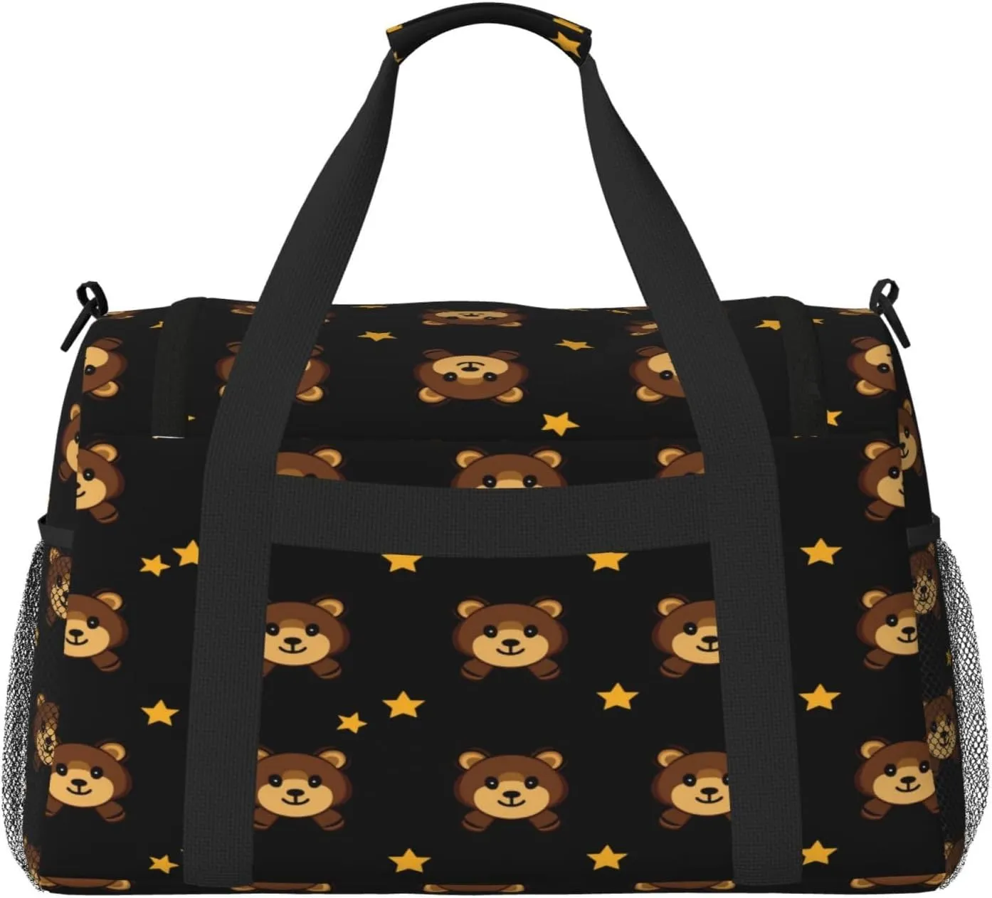 Cute Bear Pattern Travel Duffel Bag with Strap Multi Pockets Sports Bag Handbag Large Shoulder Bag for Gym Weekend Fitness Camping