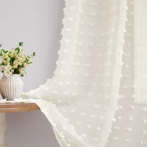 DANCURTON Cream Sheer Curtains for Bedroom Lightweight Unique Trendy Pom Pom Cute Curtains for Kids Girls Room Back Tab Modern Farmhouse Ivory Boho Sheer Drapes for Living Room 63 Inch Length 2 Panels