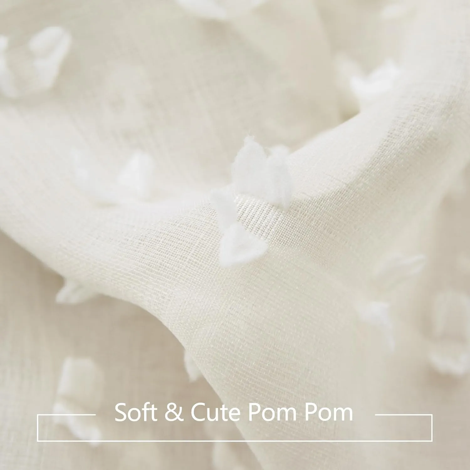 DANCURTON Cream Sheer Curtains for Bedroom Lightweight Unique Trendy Pom Pom Cute Curtains for Kids Girls Room Back Tab Modern Farmhouse Ivory Boho Sheer Drapes for Living Room 63 Inch Length 2 Panels