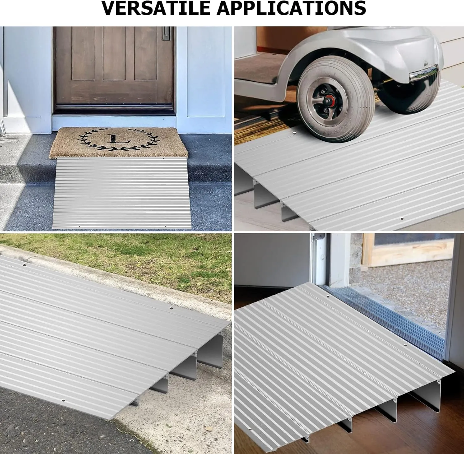 Door Threshold Ramp 4" Rise Door Ramp Aluminum Entry Ramp or Doorways Rated 800 lbs Load Capacity forWheelchair Scooters Power Chairs Walkers Metallic