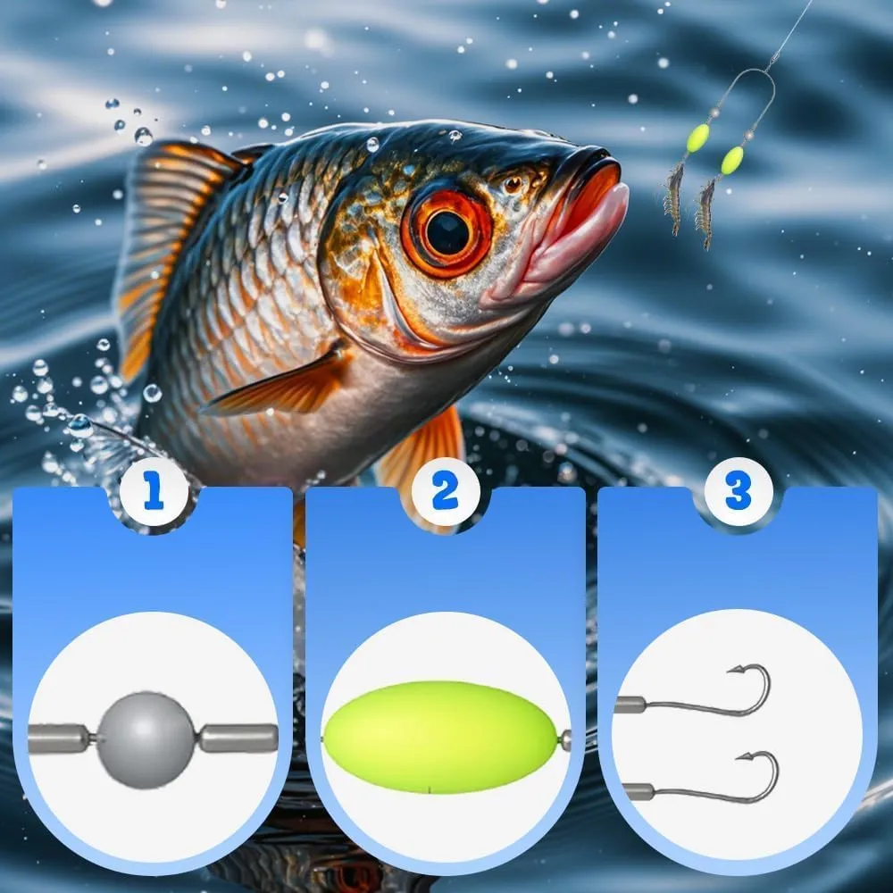 Double-Hook Reverse Bottom Rig, Anti Tangle Split Fishing Hooks,Swimming Bait for Freshwater Saltwater,Single Line Double Reverse Hooks Set Surf Fishing Floats Tackle for Beginners