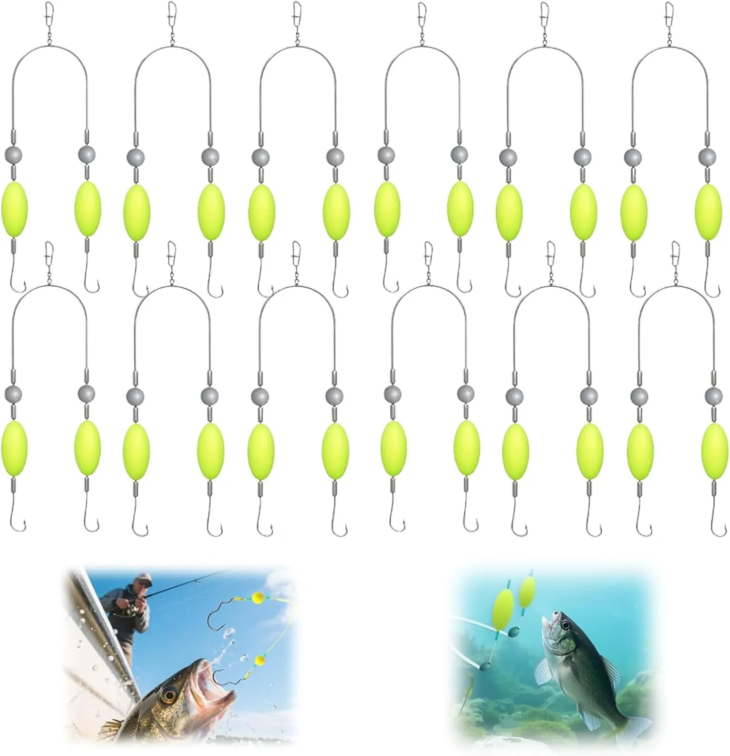 Double-Hook Reverse Bottom Rig, Anti Tangle Split Fishing Hooks,Swimming Bait for Freshwater Saltwater,Single Line Double Reverse Hooks Set Surf Fishing Floats Tackle for Beginners