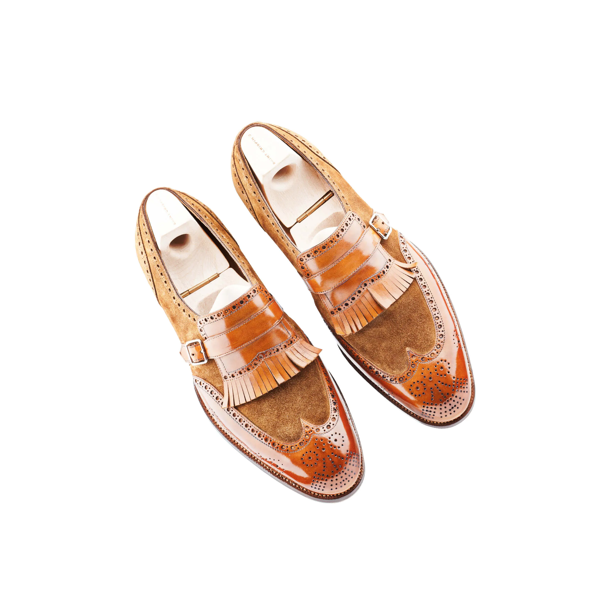 Dress loafer with fringy strap and buckle, metal tips included