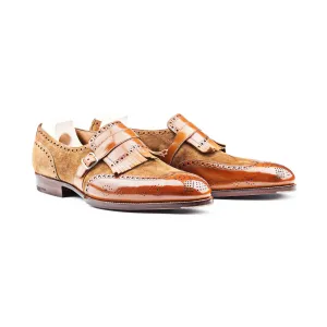 Dress loafer with fringy strap and buckle, metal tips included