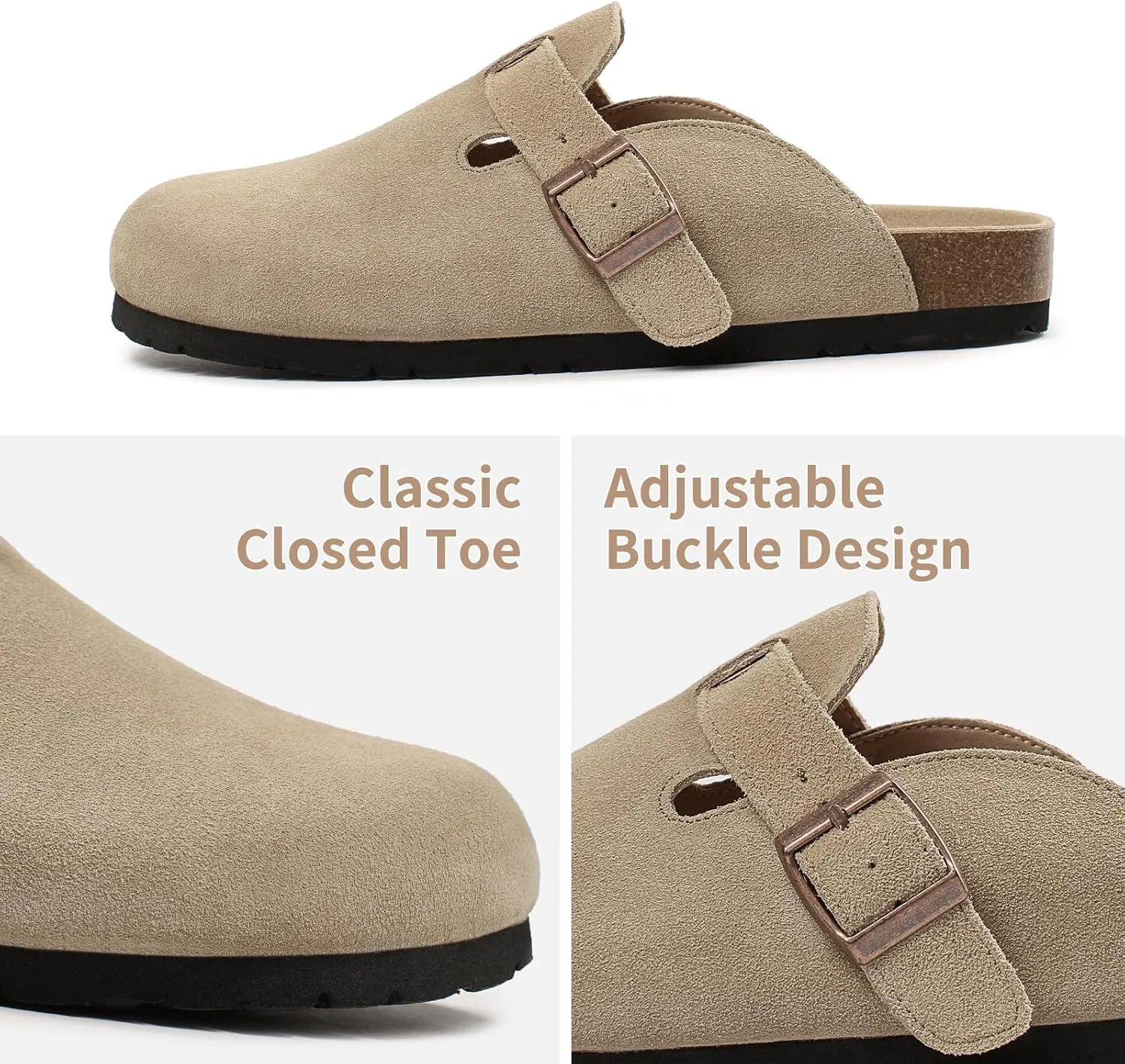 Dumalum Women's Suede Clog Leather Mules Arch Support Potato Shoes with Comfort Cork Footbed - Clogs for Women Men Unisex Antislip Slippers Sandals