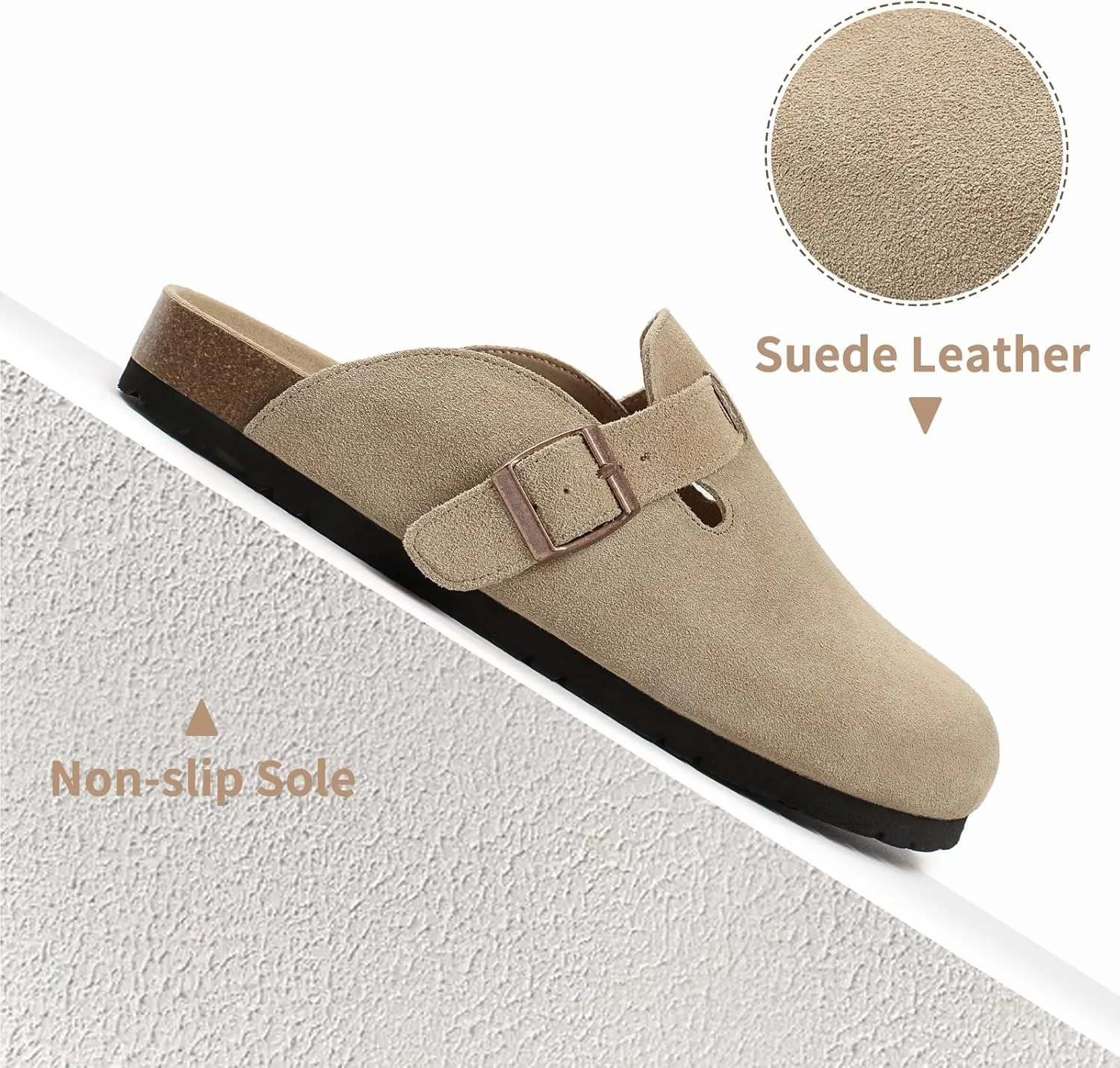 Dumalum Women's Suede Clog Leather Mules Arch Support Potato Shoes with Comfort Cork Footbed - Clogs for Women Men Unisex Antislip Slippers Sandals