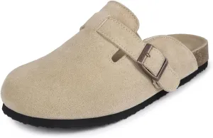 Dumalum Women's Suede Clog Leather Mules Arch Support Potato Shoes with Comfort Cork Footbed - Clogs for Women Men Unisex Antislip Slippers Sandals