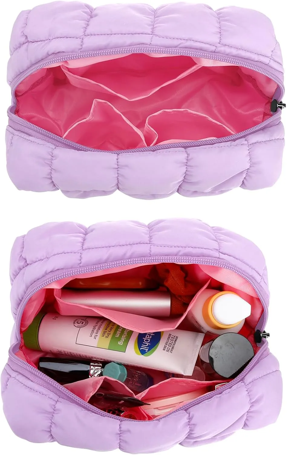 E-Tree Cute Makeup Bag,Quilted Cosmetic Bag for Women,Make up Pouch for Purse,Toiletry Zipper Pouch,Checkered Bag,Travel Case,Storage Pouches for Organization (Purple)