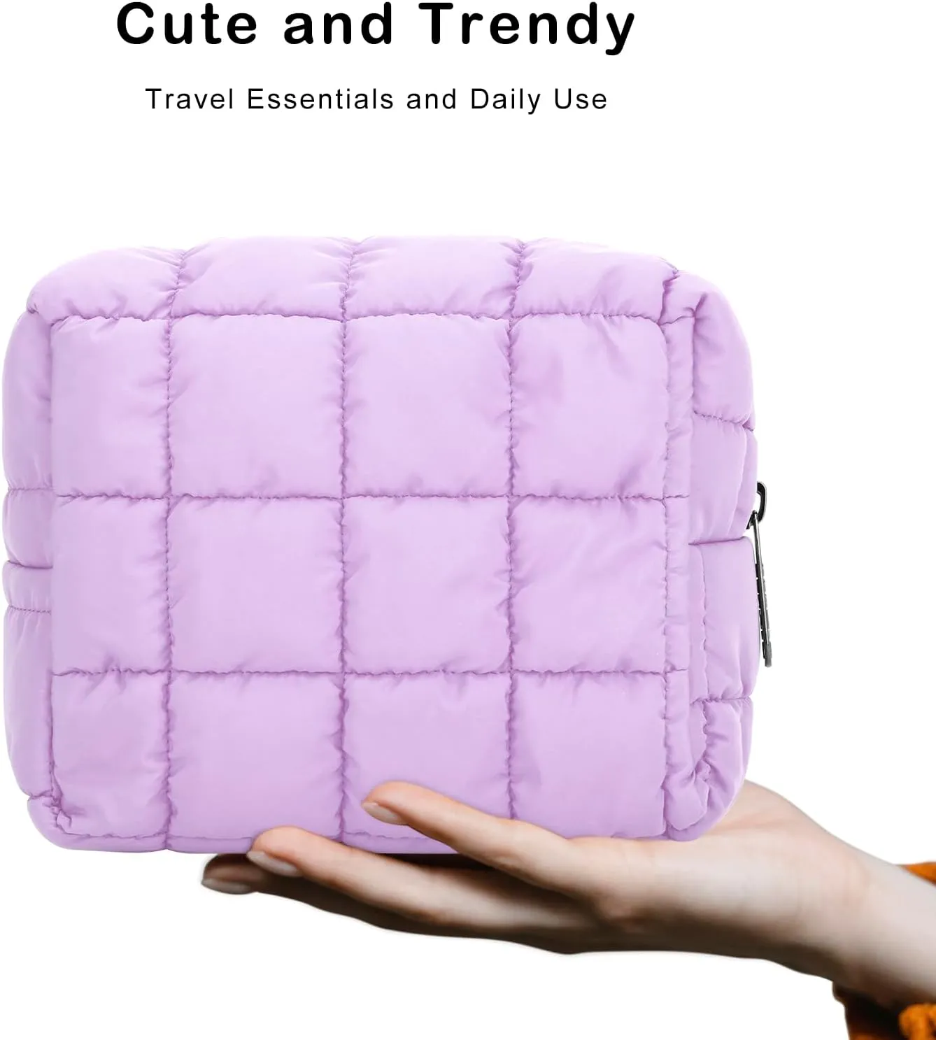 E-Tree Cute Makeup Bag,Quilted Cosmetic Bag for Women,Make up Pouch for Purse,Toiletry Zipper Pouch,Checkered Bag,Travel Case,Storage Pouches for Organization (Purple)