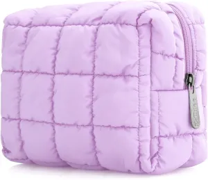 E-Tree Cute Makeup Bag,Quilted Cosmetic Bag for Women,Make up Pouch for Purse,Toiletry Zipper Pouch,Checkered Bag,Travel Case,Storage Pouches for Organization (Purple)