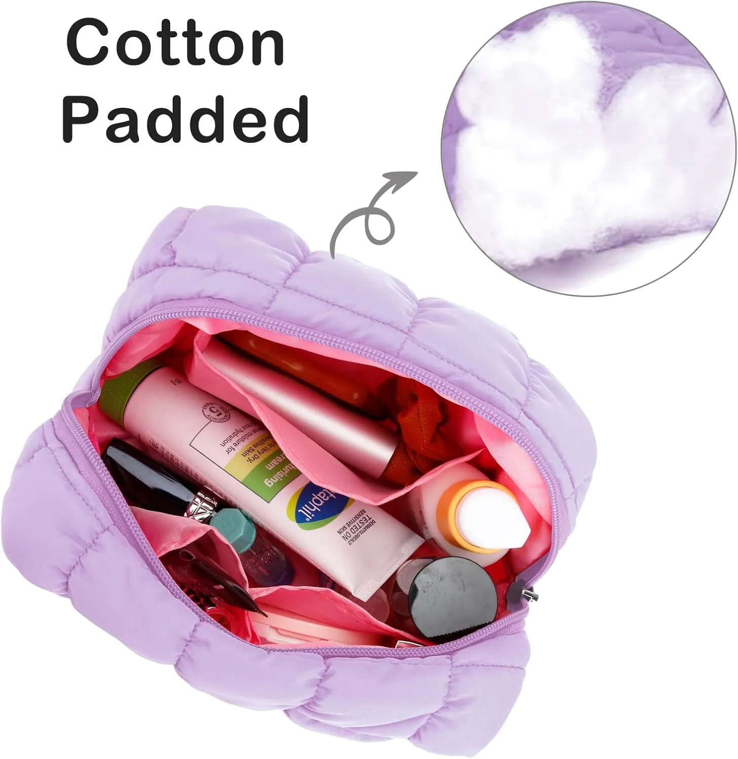 E-Tree Cute Makeup Bag,Quilted Cosmetic Bag for Women,Make up Pouch for Purse,Toiletry Zipper Pouch,Checkered Bag,Travel Case,Storage Pouches for Organization (Purple)