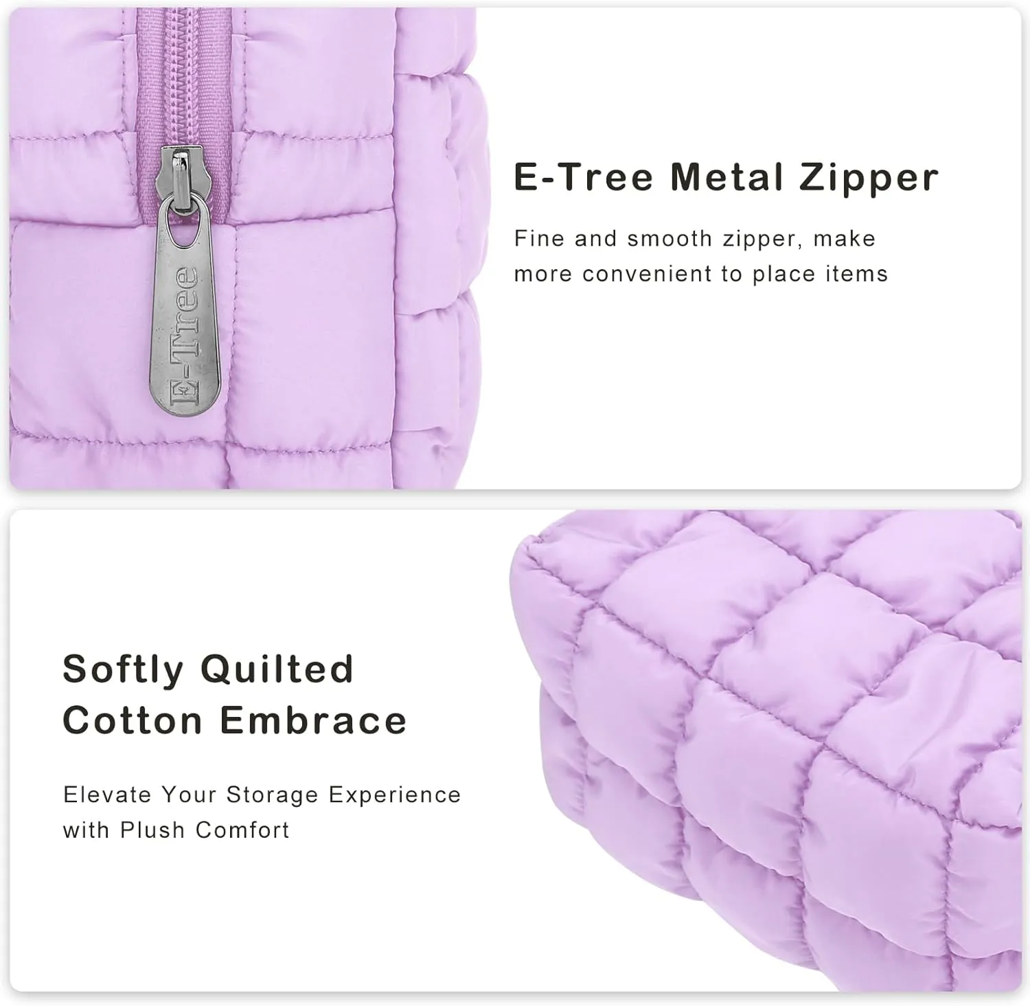 E-Tree Cute Makeup Bag,Quilted Cosmetic Bag for Women,Make up Pouch for Purse,Toiletry Zipper Pouch,Checkered Bag,Travel Case,Storage Pouches for Organization (Purple)