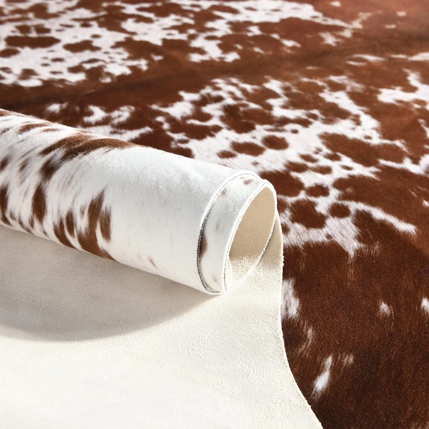 Easycozy Faux Cowhide Large Cow Print 3 x 4 Feet Thickened Elastic Rug for Bedroom, Living Room, Home Office, Western Decor