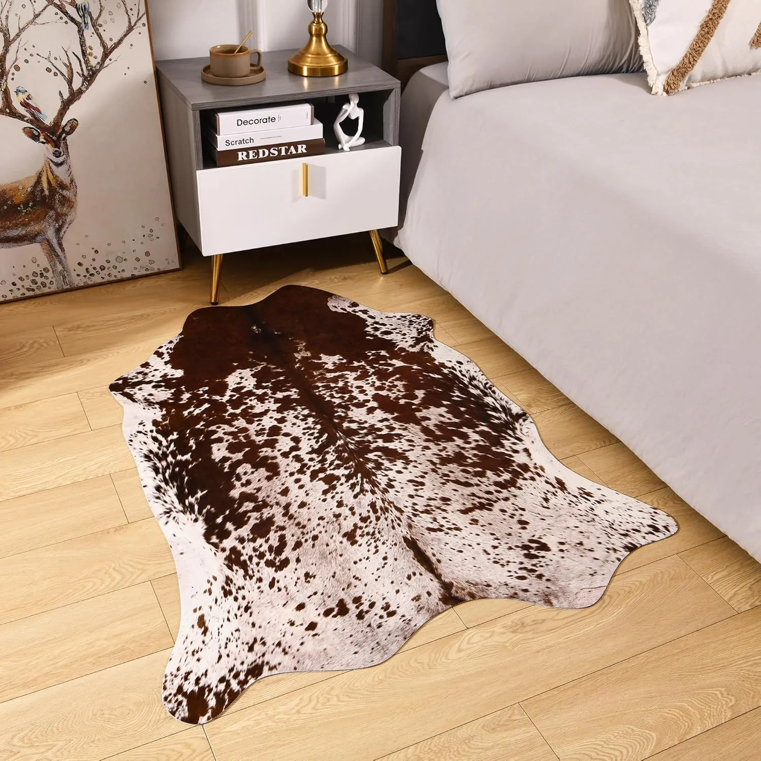 Easycozy Faux Cowhide Large Cow Print 3 x 4 Feet Thickened Elastic Rug for Bedroom, Living Room, Home Office, Western Decor