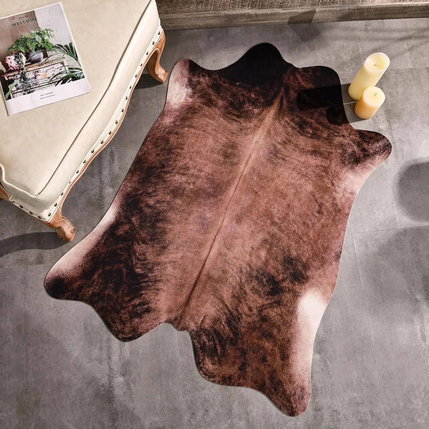 Easycozy Faux Cowhide Large Cow Print 3 x 4 Feet Thickened Elastic Rug for Bedroom, Living Room, Home Office, Western Decor