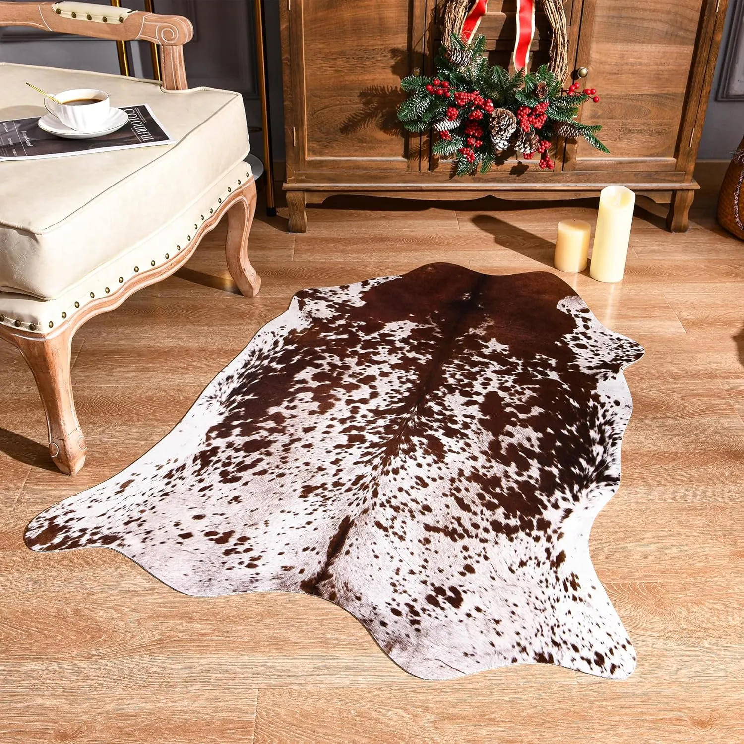 Easycozy Faux Cowhide Large Cow Print 3 x 4 Feet Thickened Elastic Rug for Bedroom, Living Room, Home Office, Western Decor