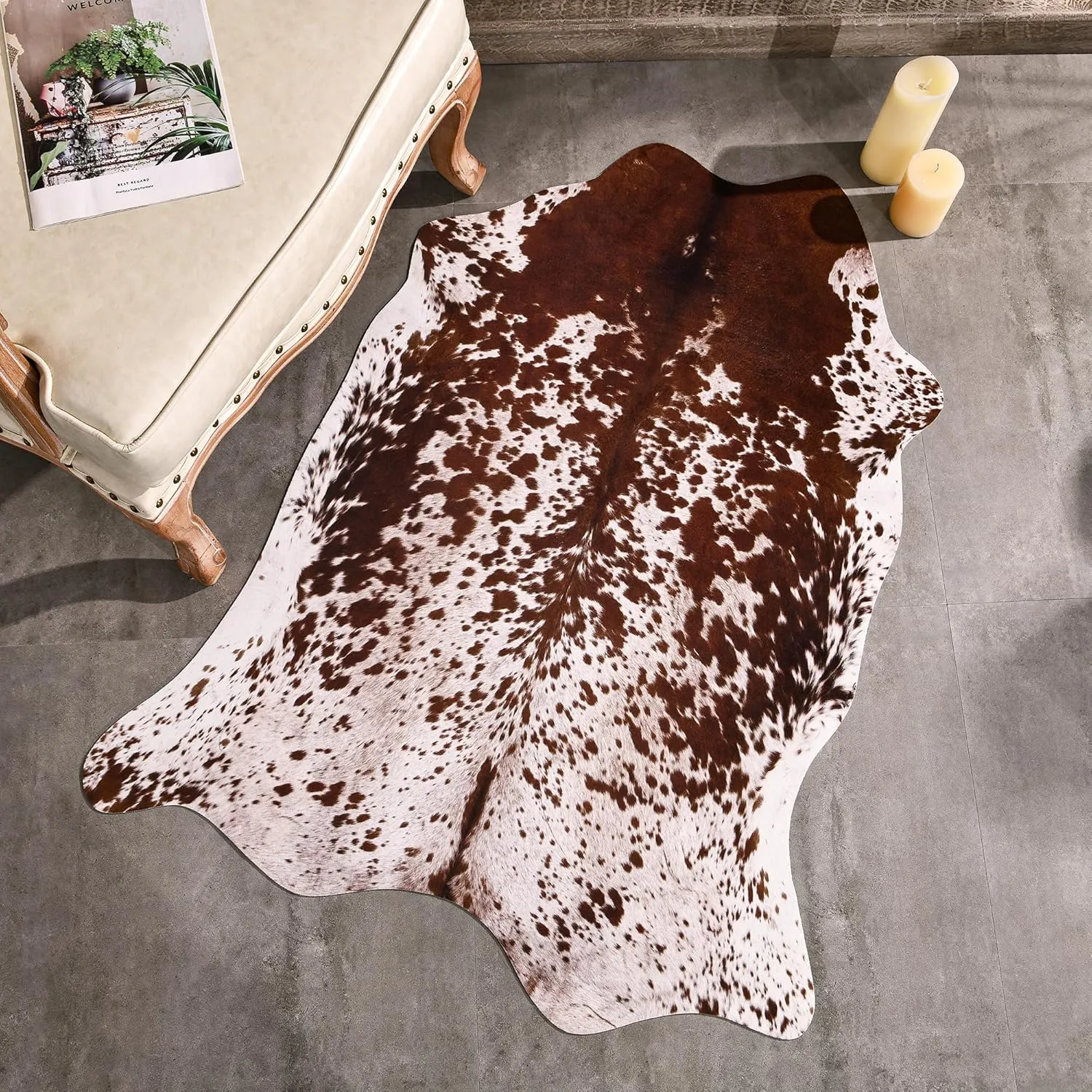 Easycozy Faux Cowhide Large Cow Print 3 x 4 Feet Thickened Elastic Rug for Bedroom, Living Room, Home Office, Western Decor