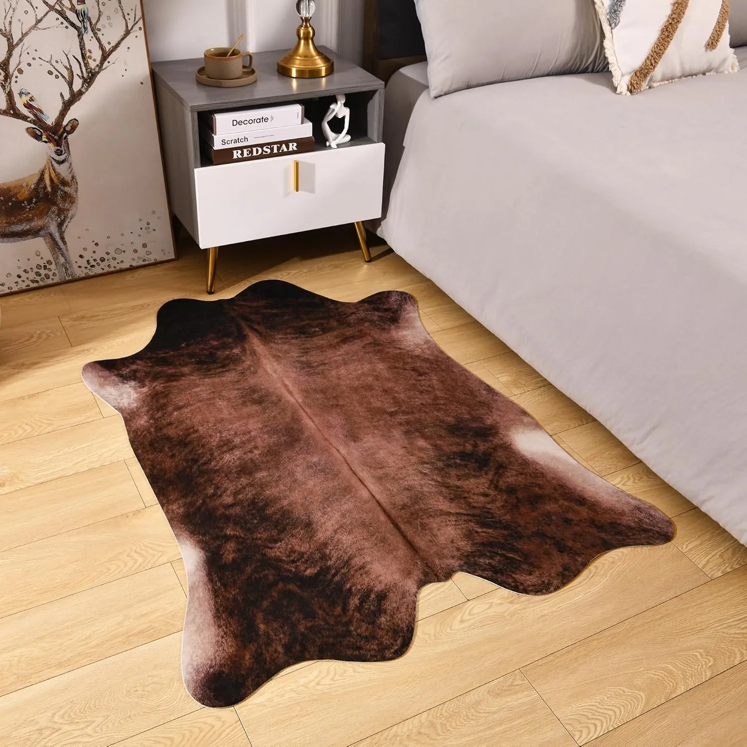 Easycozy Faux Cowhide Large Cow Print 3 x 4 Feet Thickened Elastic Rug for Bedroom, Living Room, Home Office, Western Decor