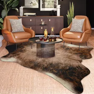 Easycozy Faux Cowhide Large Cow Print Rug - 5.2 x 6.2 Feet, Thickened Elastic for Bedroom, Living Room, Home Office, Western Decor