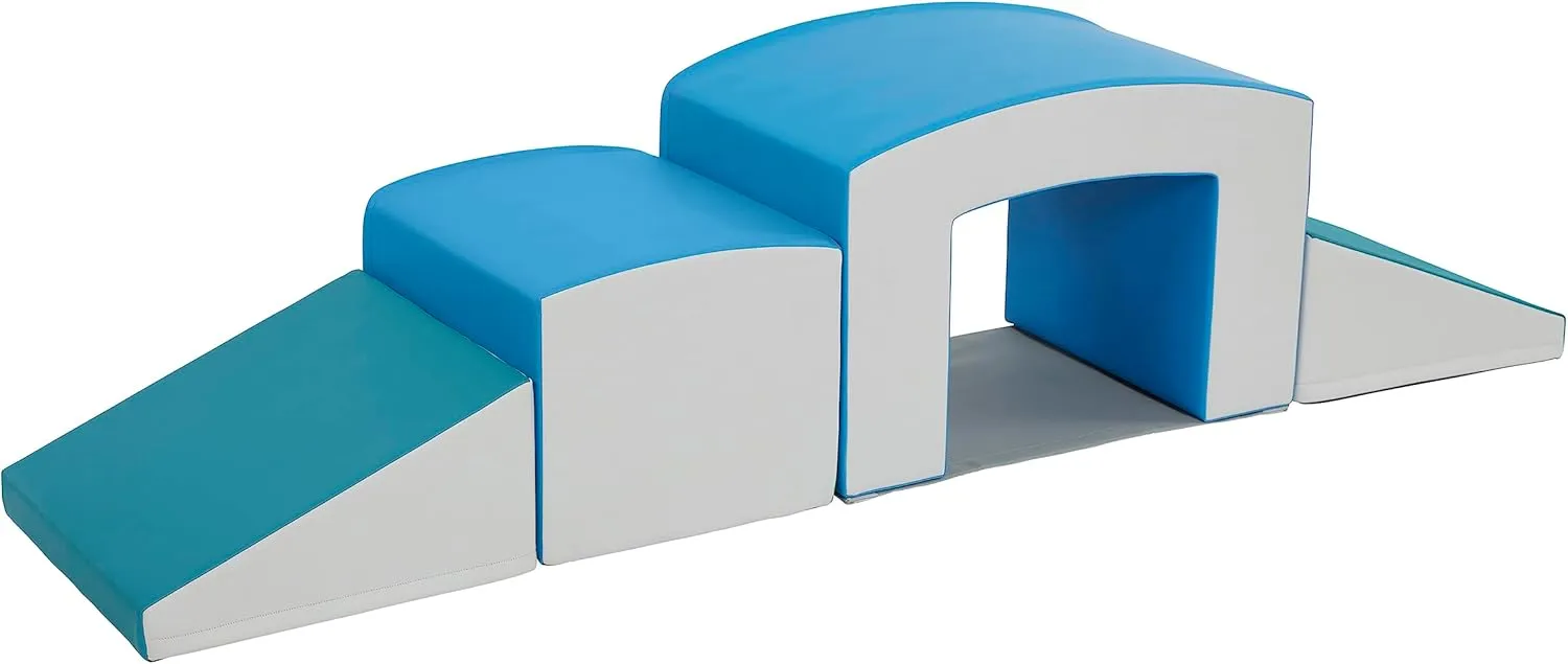 ECR4Kids SoftZone Junior Climb Up n’ Over, Beginner Playset, Turquoise/French Blue, 4-Piece
