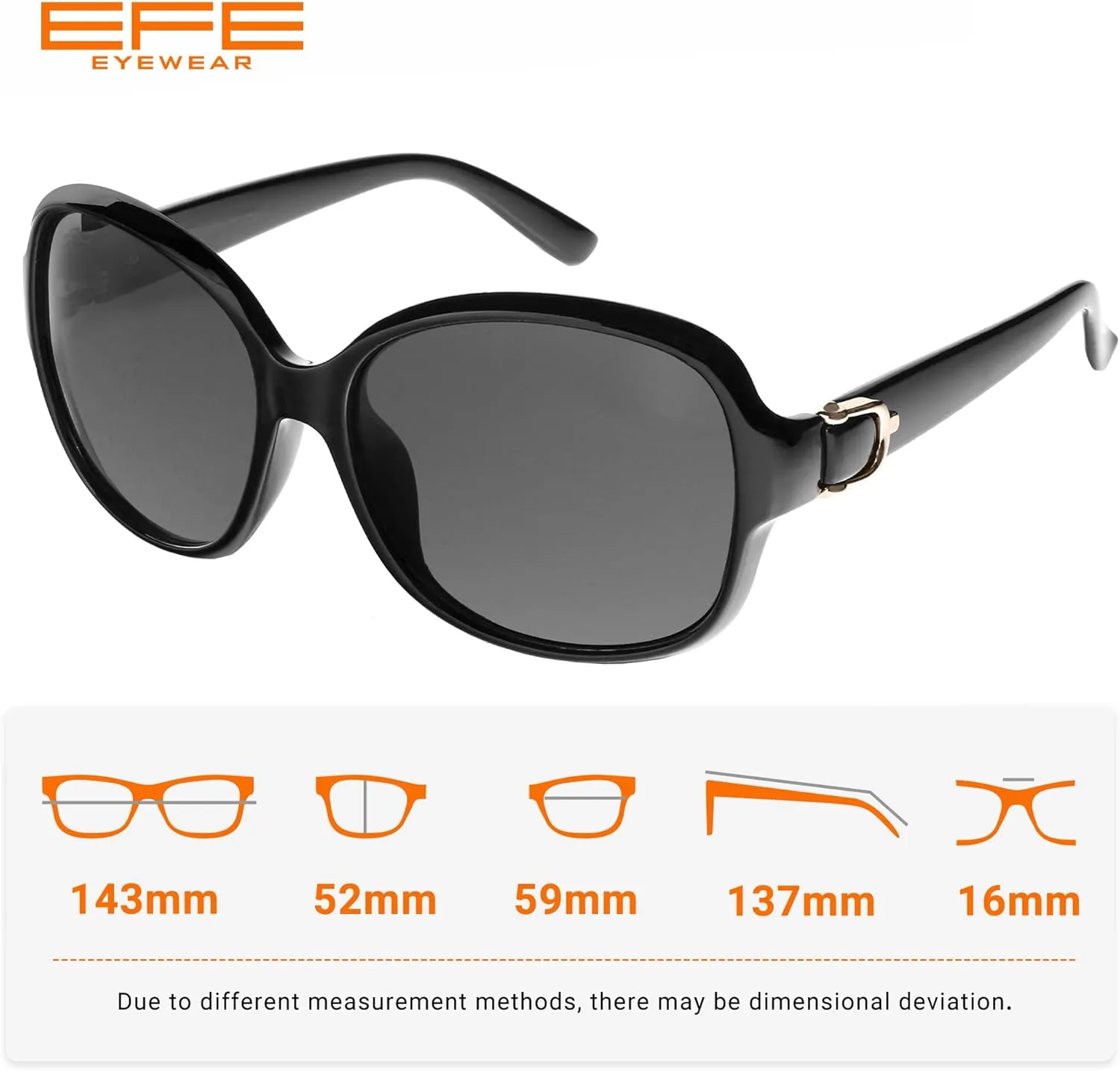 EFE Classic Oversized Polarized Sunglasses for Women Composite TR90 Frame UV 400 Protection Fashion Retro Eyewear
