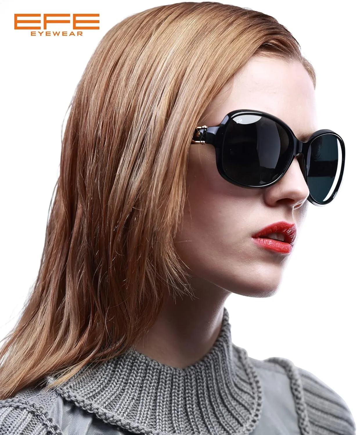 EFE Classic Oversized Polarized Sunglasses for Women Composite TR90 Frame UV 400 Protection Fashion Retro Eyewear
