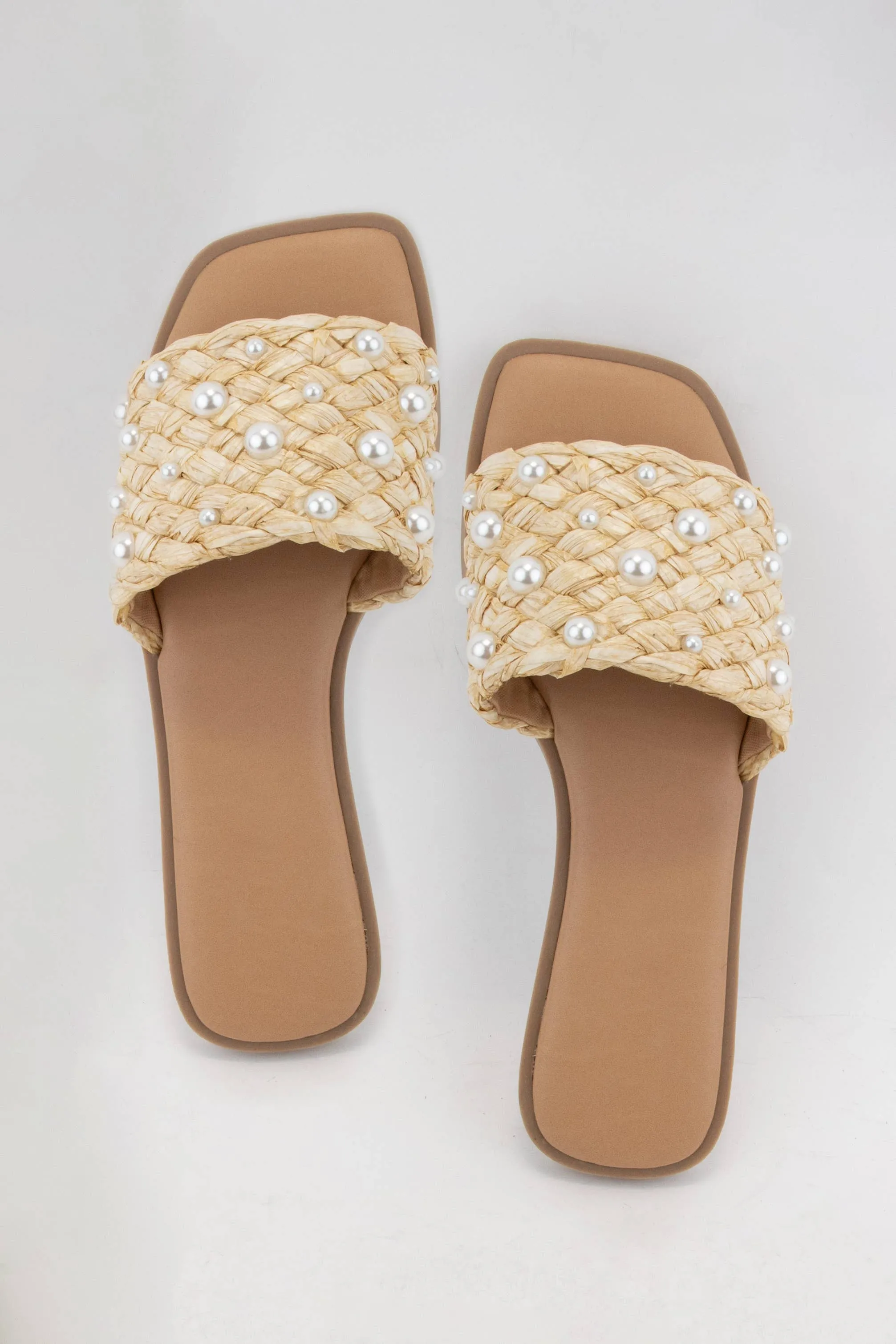 ENGINE PEARL DECOR RAFFIA WOVEN UPPER SLIDE SANDAL