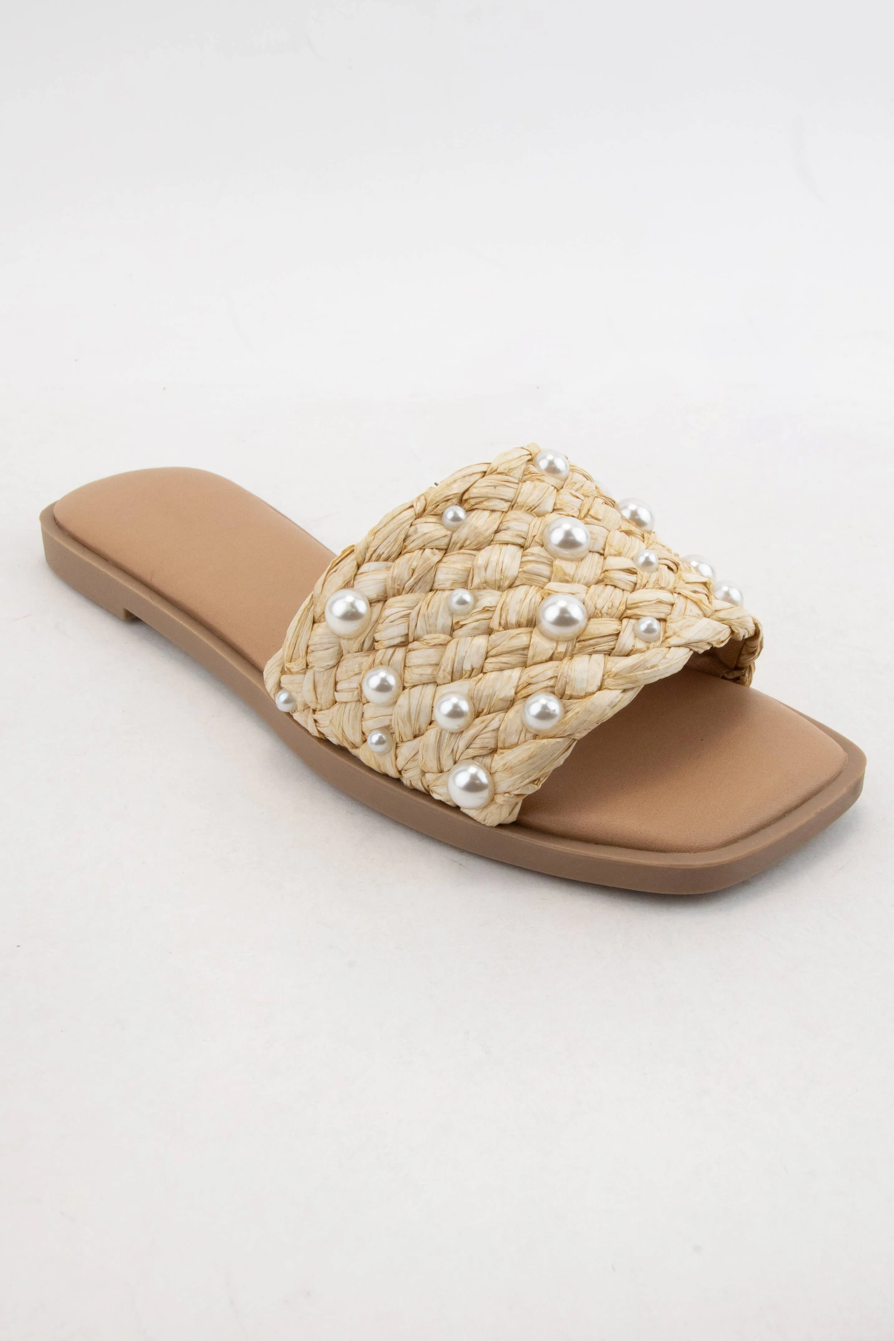 ENGINE PEARL DECOR RAFFIA WOVEN UPPER SLIDE SANDAL