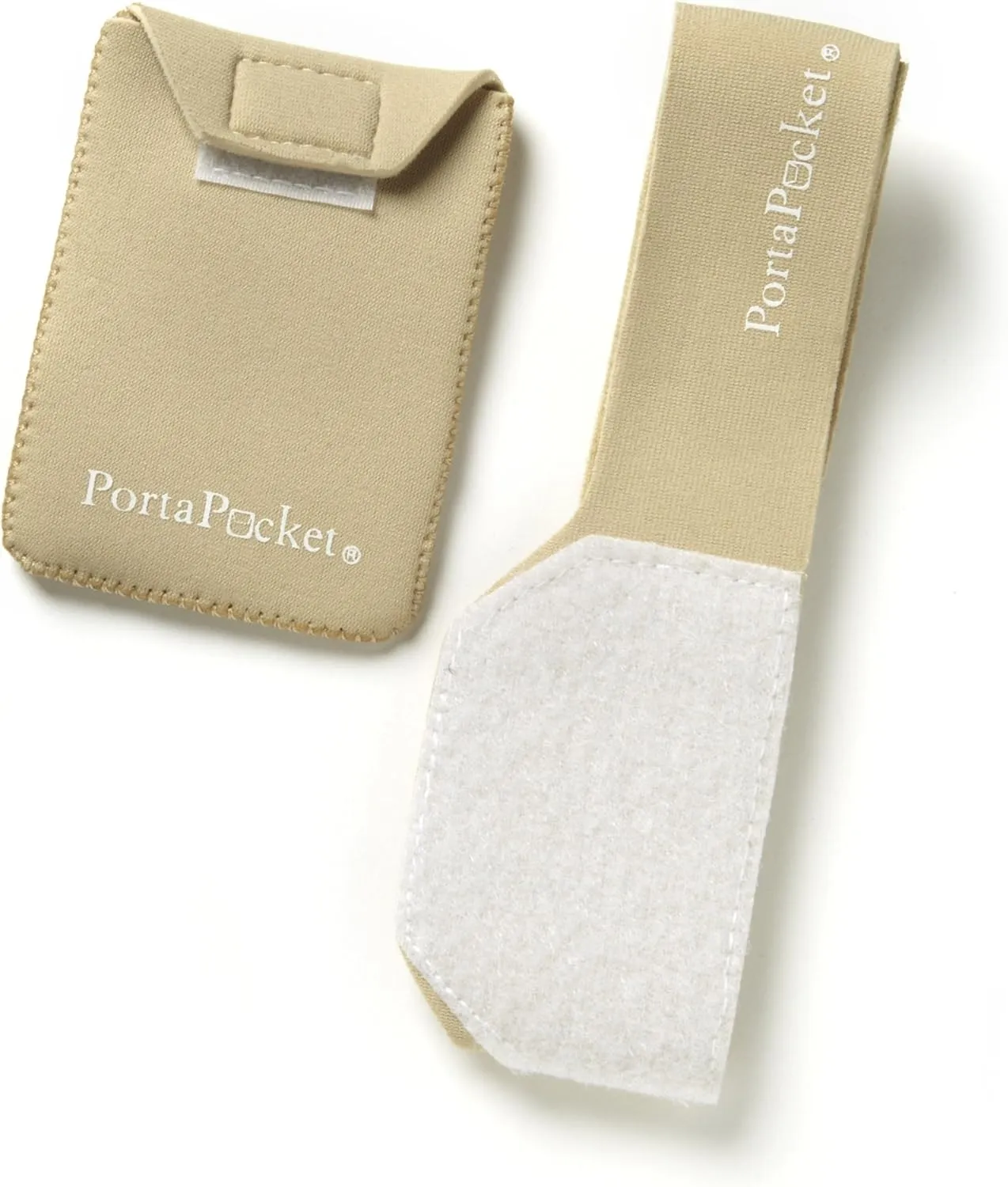 Essentials, a Wearable Handsfree Carry Case/Safe Travel Wallet System. ID & Credit Card Holder. Wear on Leg or Arm. Beige