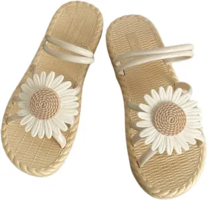 Ethnic Style Woven Slide Sandals for Women Summer Flat Open Toe Casual Beach House Slippers