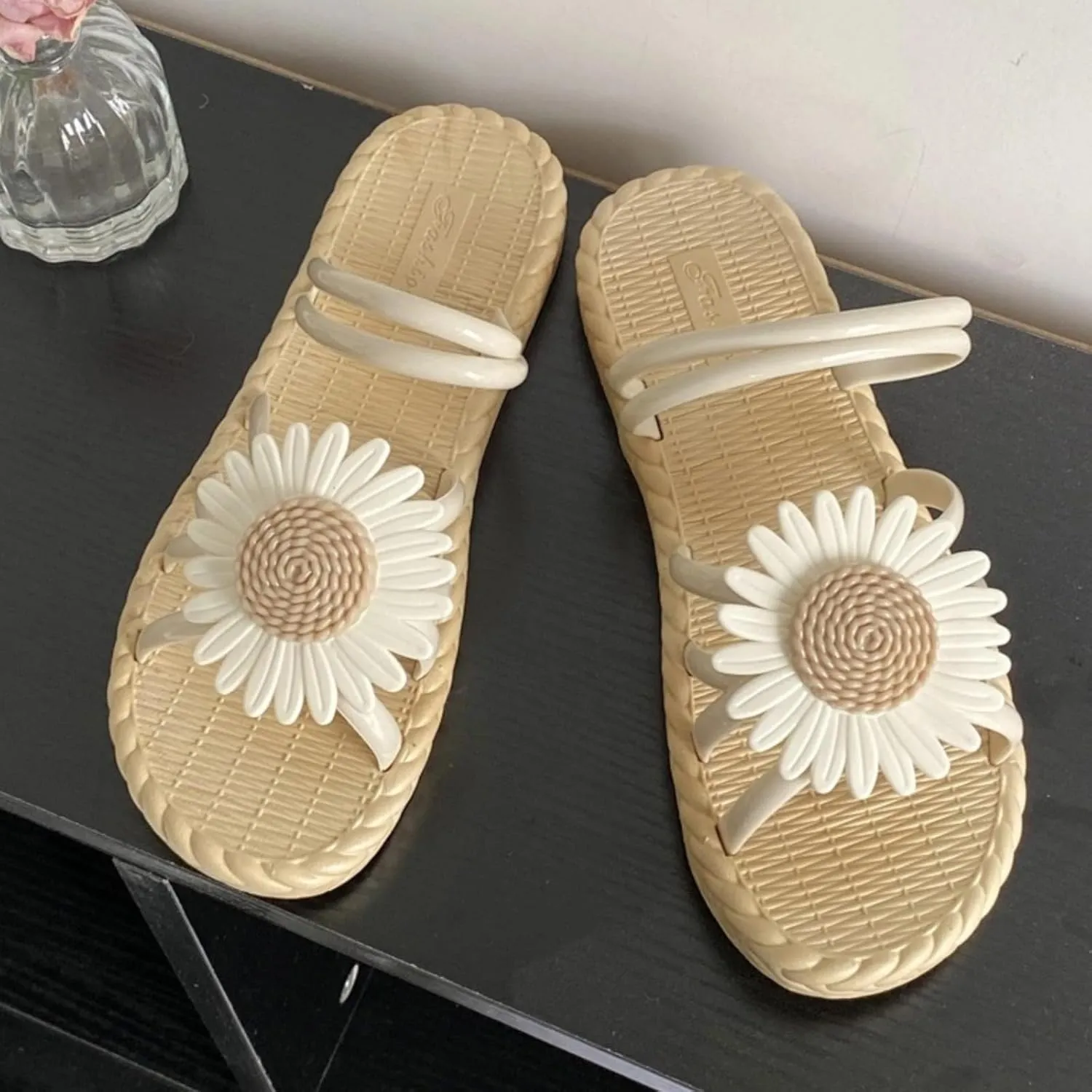 Ethnic Style Woven Slide Sandals for Women Summer Flat Open Toe Casual Beach House Slippers