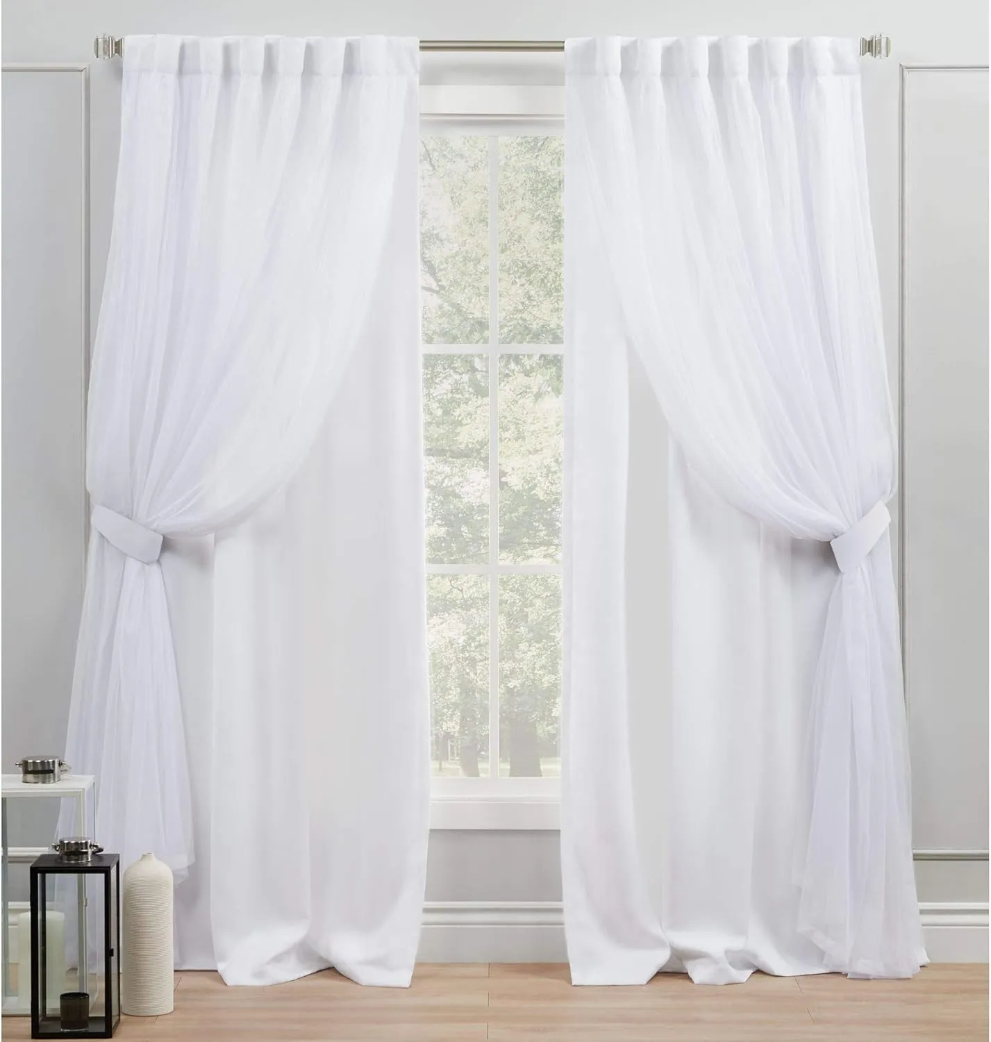 Exclusive Home Curtains Exclusive Home Catarina Layered Solid Room Darkening Blackout and Sheer Hidden Tab/Rod Pocket Top Curtain Panel Pair, 52x84, Winter 2 Count