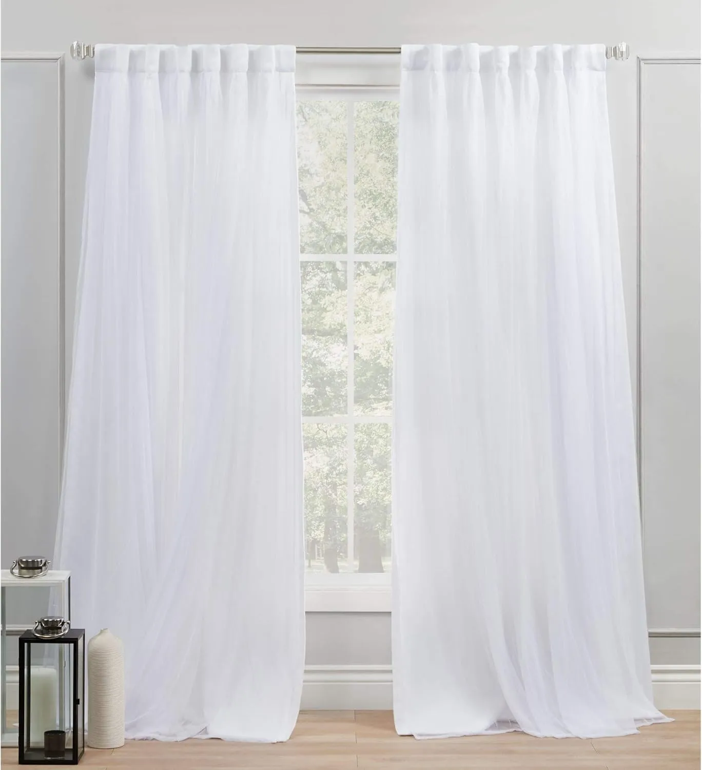 Exclusive Home Curtains Exclusive Home Catarina Layered Solid Room Darkening Blackout and Sheer Hidden Tab/Rod Pocket Top Curtain Panel Pair, 52x84, Winter 2 Count