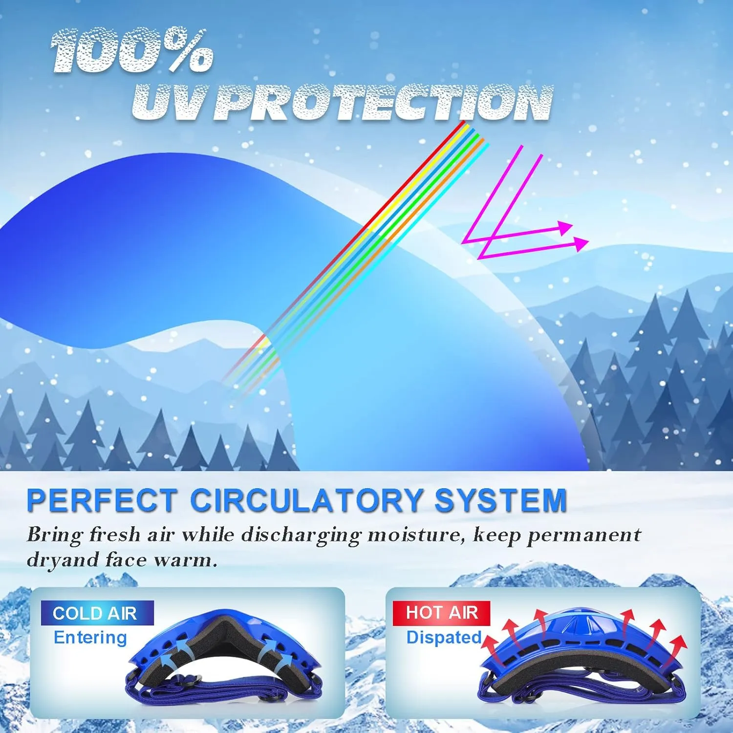 EXP VISION Kids Ski Goggles, Anti-Fog Child Snowboard Goggles Over Glasses Snow Goggles for Boys Girls Toddler Age 3-14