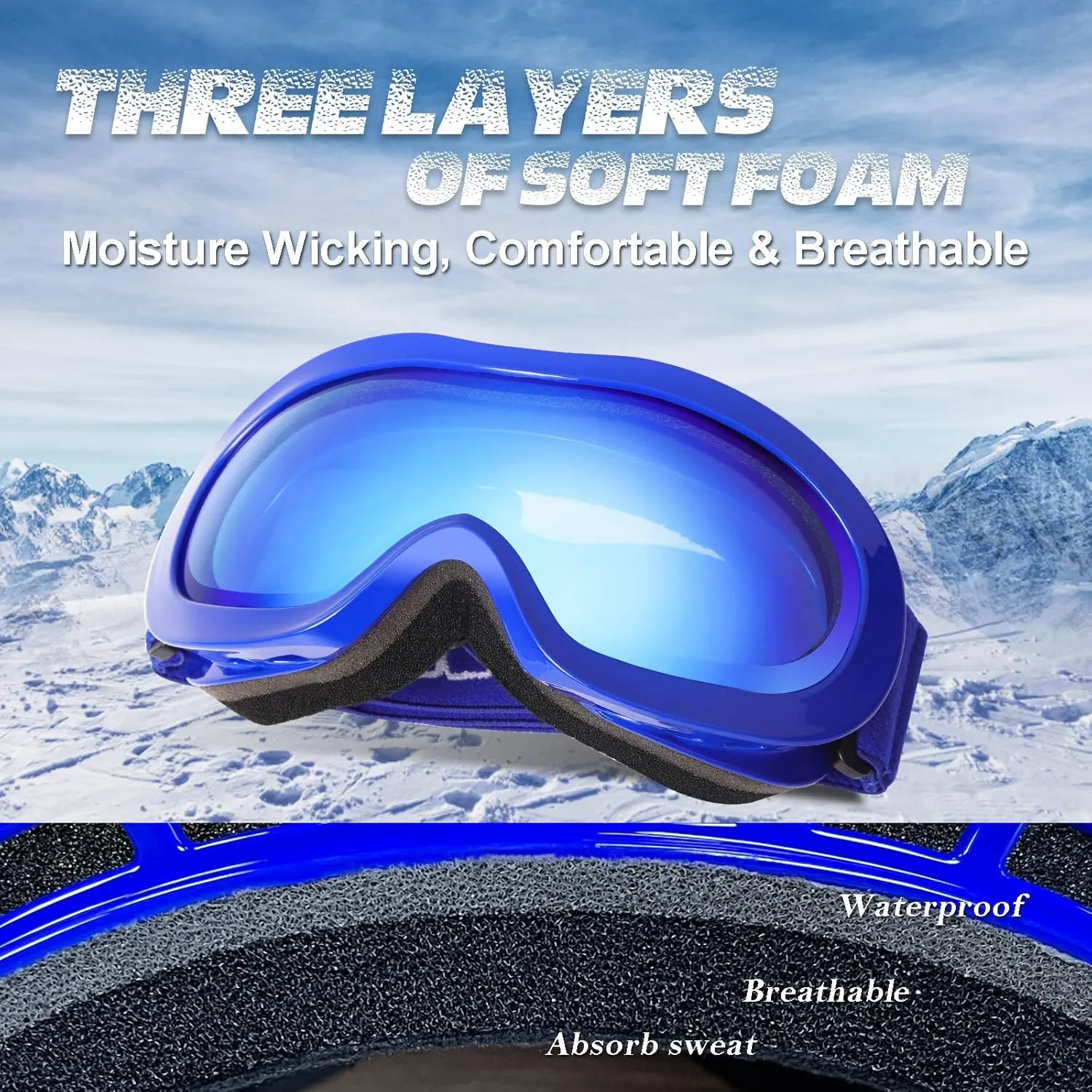 EXP VISION Kids Ski Goggles, Anti-Fog Child Snowboard Goggles Over Glasses Snow Goggles for Boys Girls Toddler Age 3-14