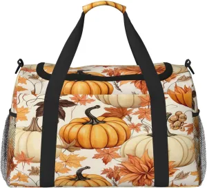 Fall Pumpkins Maple Leaf Travel Duffel Bag with Strap Multi Pockets Sports Bag Handbag Large Shoulder Bag for Gym Weekend Fitness Camping