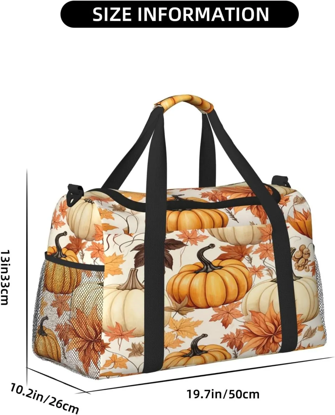 Fall Pumpkins Maple Leaf Travel Duffel Bag with Strap Multi Pockets Sports Bag Handbag Large Shoulder Bag for Gym Weekend Fitness Camping