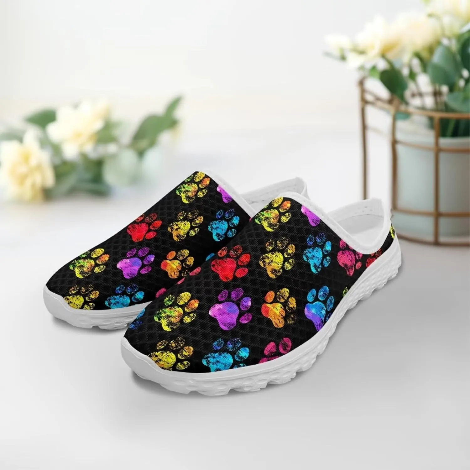 Fashion Print Backless Mule Shoes Mens Light Mesh Clogs, Comfort Support, Breathable, Anti-Slip, Ideal for Casual Wear