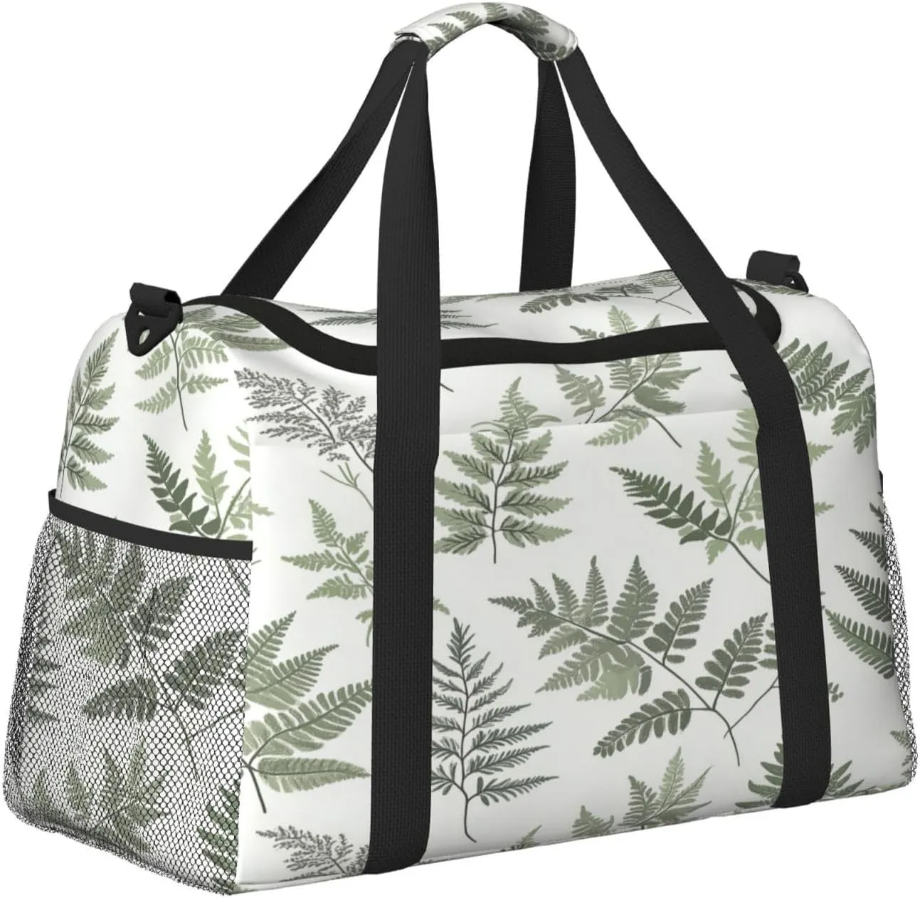 Ferns Leaves Pattern Travel Duffel Bag with Strap Multi Pockets Sports Bag Handbag Large Shoulder Bag for Gym Weekend Fitness Camping