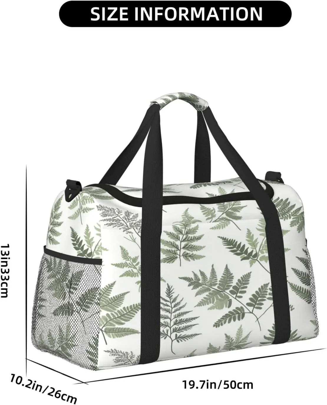 Ferns Leaves Pattern Travel Duffel Bag with Strap Multi Pockets Sports Bag Handbag Large Shoulder Bag for Gym Weekend Fitness Camping