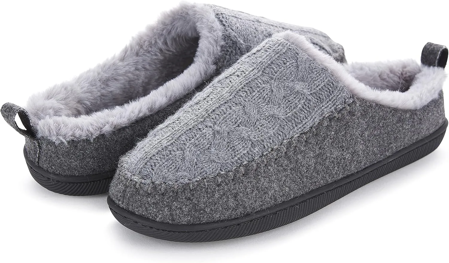 Floopi House Slippers for Women, Tori Cableknit Felt Clog Womens Slippers Cozy Memory Foam with Indoor & Outdoor Anti Skid Sole